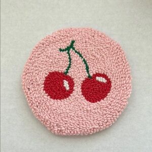 Cute cherry design punch needle coaster handmade